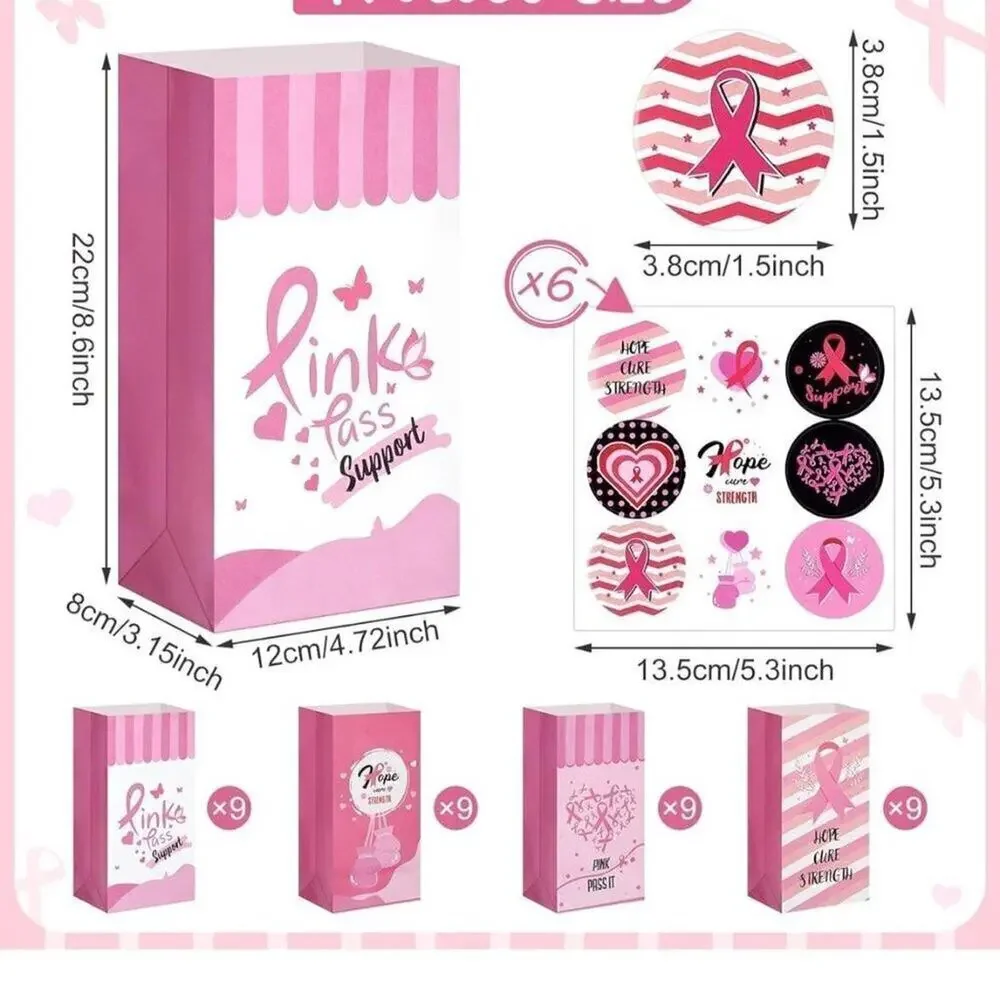 36 Pcs Breast Cancer Awareness Gift Bags Pink Ribbon Party Favor Bags